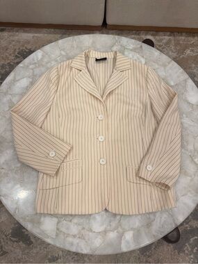 Akris Wool Italy Made Women's Cream Pinstripe Blazer Jacket